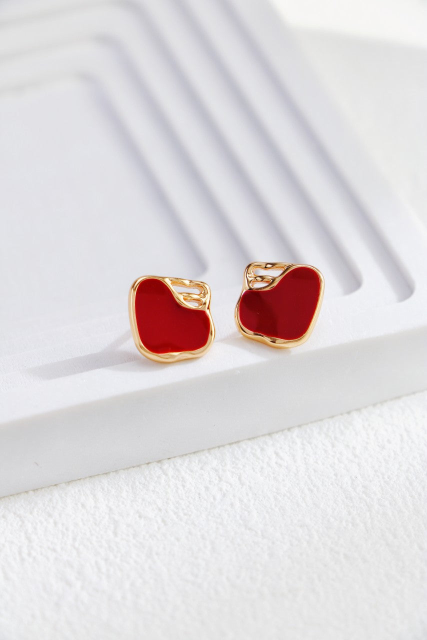 925银 红色滴釉耳钉 CE0199